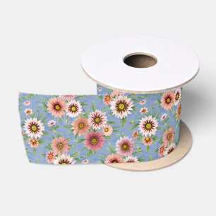Ruban En Satin Motif d'art botanique floral de marguerite rose jo