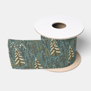 Ruban En Satin Motif d'art classique de forêt enneigée hivernale