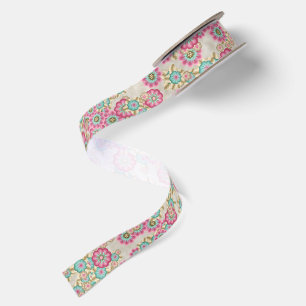 Ruban En Satin Motif d'art floral japonais abstrait unique