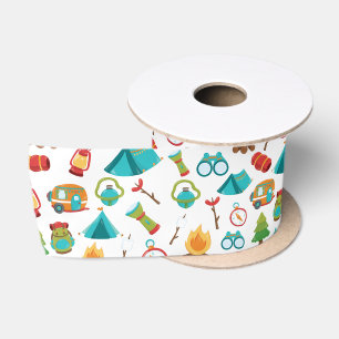 Ruban En Satin Motif d'aventure Camping en blanc