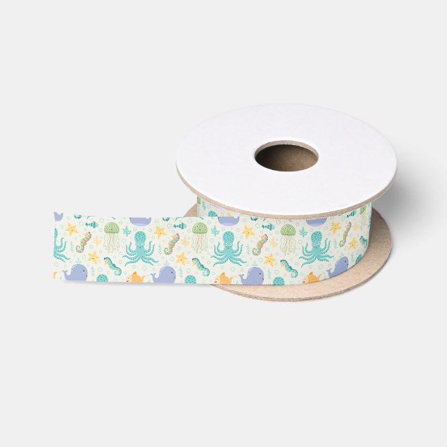 Ruban En Satin Motif de baleine sous la mer (Bobine)