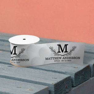 Ruban En Satin Motif de balle de golf personnalisé Nom Monogramme