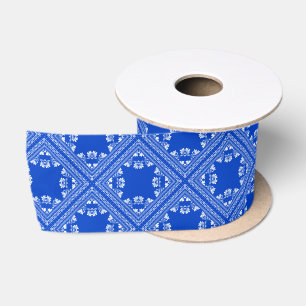 Ruban En Satin Motif de bandana bleu et blanc diagonal