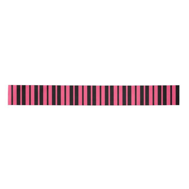 Ruban En Satin Motif de bandes verticales en noir rose (Devant)