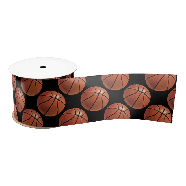 Ruban En Satin Motif de basket-ball peint (Bobine)