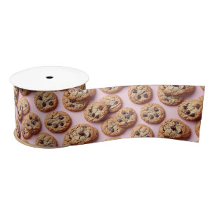 Ruban En Satin Motif de biscuits aux pépites de chocolat sur rose
