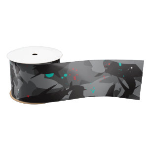 Ruban En Satin Motif de camouflage noir et Turquoise requin
