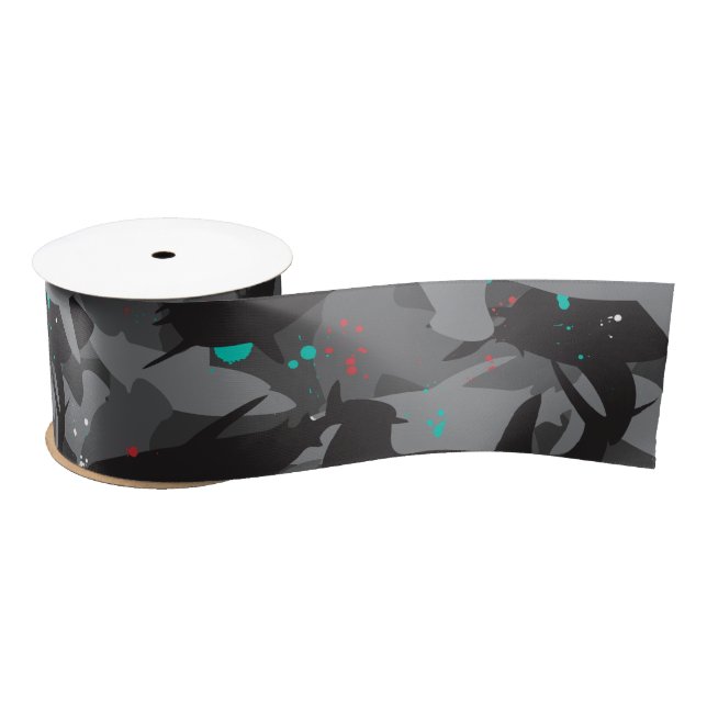 Ruban En Satin Motif de camouflage noir et Turquoise requin (Bobine)