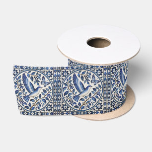 Ruban En Satin Motif de carreaux bleus sans couture d'oiseaux et
