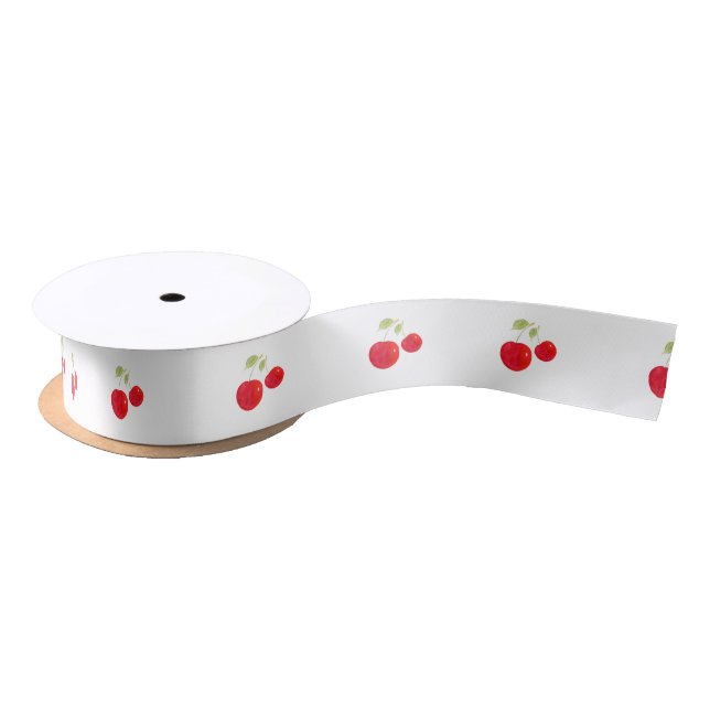 Ruban En Satin Motif de cerises d'aquarelle (Bobine)