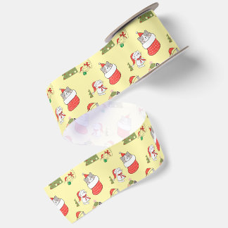 Ruban En Satin Motif de chats de Noël mignons – Conception festiv
