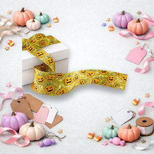 Ruban En Satin Motif de citrouille de Halloween en paillettes dor