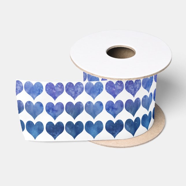Ruban En Satin Motif de cœur bleu mignon (Bobine)