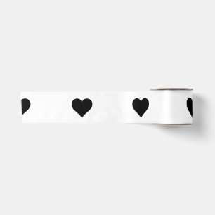 Ruban En Satin Motif de cœur simple et mignon noir et blanc