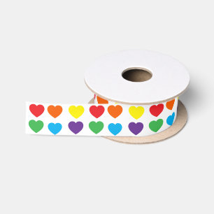 Ruban En Satin Motif de cœurs arc-en-ciel