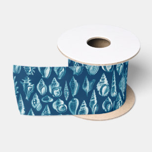 Ruban En Satin Motif de coquillages bleus et blancs