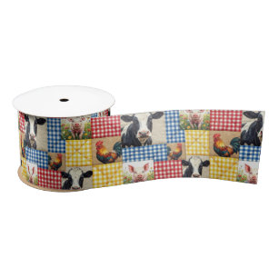 Ruban En Satin Motif de Courtepointe d'Animaux de Ferme