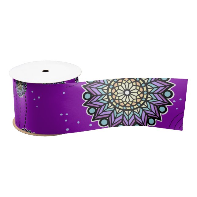 Ruban En Satin Motif de design rond à thème violet (Bobine)