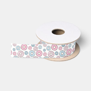 Ruban En Satin Motif De Donuts, Donuts Roses, Donuts Bleus