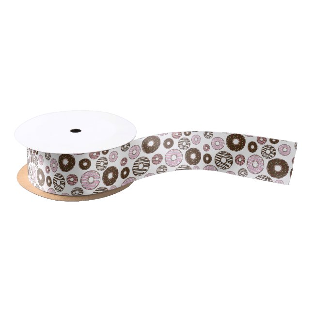 Ruban En Satin Motif De Donuts, Donuts Roses, Donuts Brown (Bobine)
