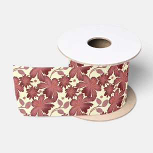 Ruban En Satin Motif de feuille florale rouille Botanique terra
