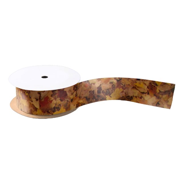 RUBAN EN SATIN MOTIF DE FEUILLES D'AUTOMNE (Bobine)