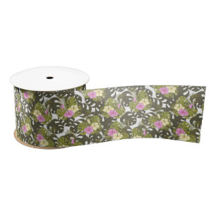 Ruban En Satin Motif de feuilles de jungle tropicale et d'hibiscu