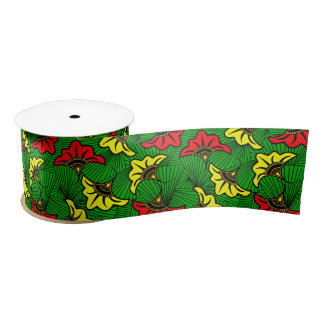 Ruban En Satin Motif de fleur de Biloba Rasta africain jamaïcain