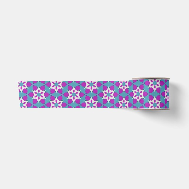 Ruban En Satin Motif de fleur sarcelle et violet PP4 (Devant)