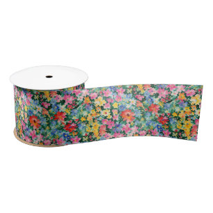 Ruban En Satin Motif de fleur sauvage coloré à l'aquarelle