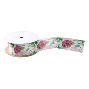 Ruban En Satin Motif de fleurs d'aquarelle rose
