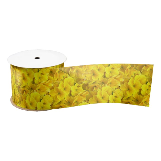 Ruban En Satin Motif de fleurs de Primrose jaune (Bobine)