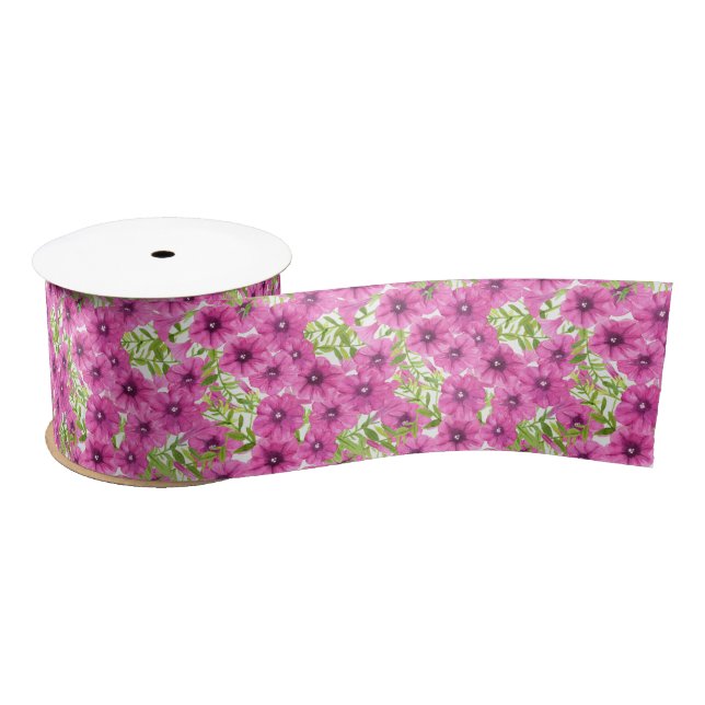 Ruban En Satin Motif de fleurs pétunia rose (Bobine)