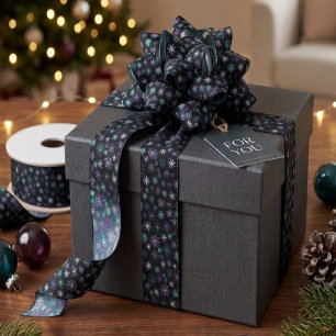 Ruban En Satin Motif de flocon de neige de Noël noir violet menth