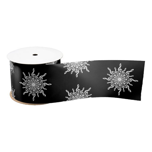 Ruban En Satin Motif de flocon de neige en noir et blanc Treble (Bobine)