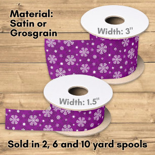 Ruban En Satin Motif de flocons de neige sur ruban de satin viole