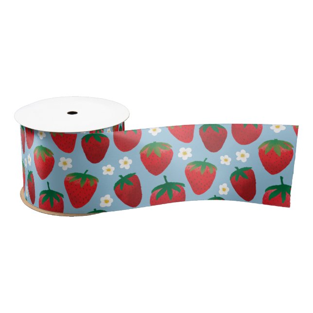 Ruban En Satin Motif de fraises sucrées (Bobine)