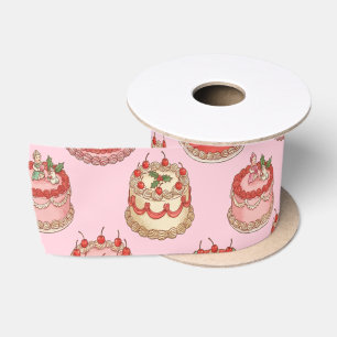 Ruban En Satin Motif de gâteau vintage sucré et de cerises