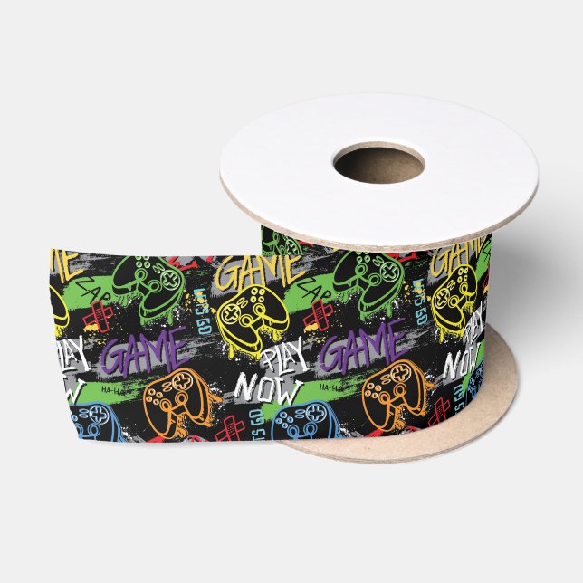 Ruban En Satin Motif de jeu en graffiti néon (Bobine)