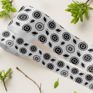 Ruban En Satin Motif de la casquette noire et d'argent