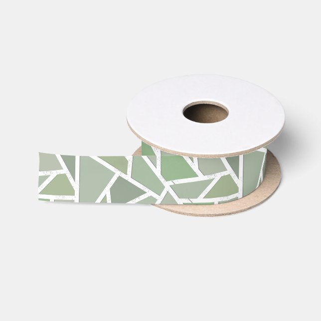 Ruban En Satin Motif de mosaïque vert olive (Bobine)