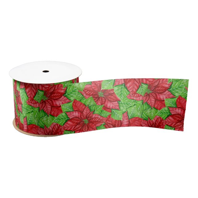 Ruban En Satin Motif de Noël de Poinsettia (Bobine)