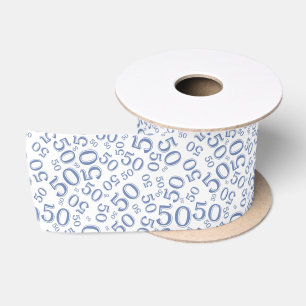 Ruban En Satin Motif de nombre d'anniversaire 50 moderne bleu/bla