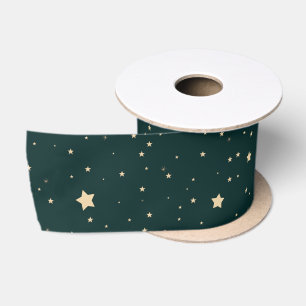 Ruban En Satin Motif de nuit Green et Gold Starry