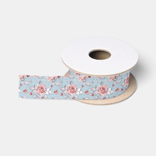 Ruban En Satin Motif de papier peint d'élégance des roses roses