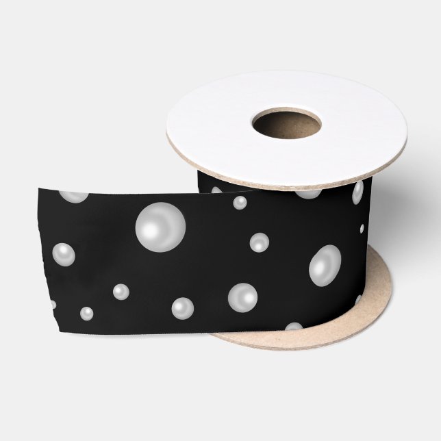 Ruban En Satin Motif de perle sur fond noir (Bobine)