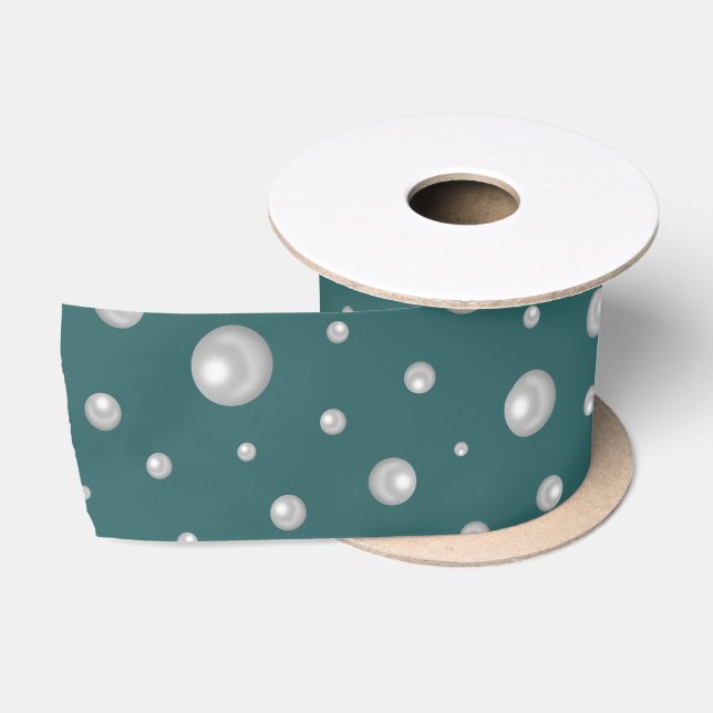 Ruban En Satin Motif de perle sur fond sarcelle transformateur (Bobine)