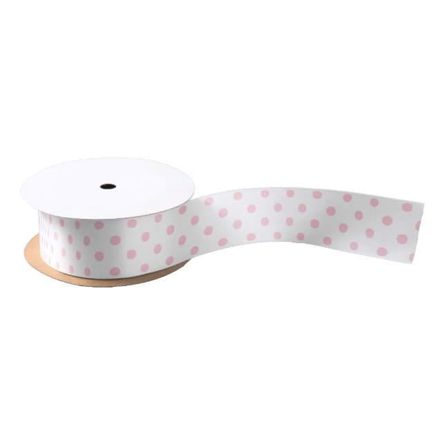Ruban En Satin Motif de point blanc de polka de roses pâles (Bobine)