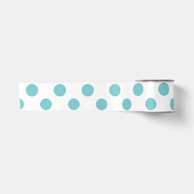 Ruban En Satin Motif de pois blanc turquoise (Devant)