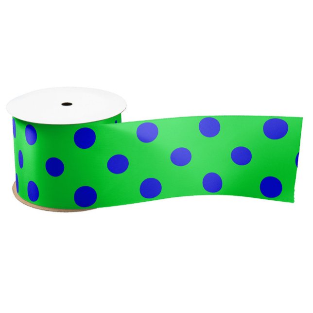 Ruban En Satin Motif de pois bleus sur fond vert  (Créateur téléchargé)